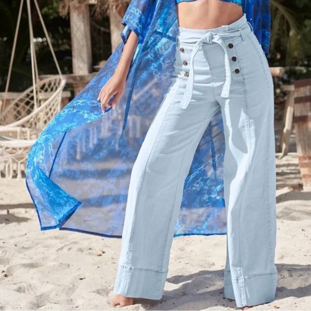 VENUS High Rise Light Blue Jeans with Tie Belt - Picture 3 of 11